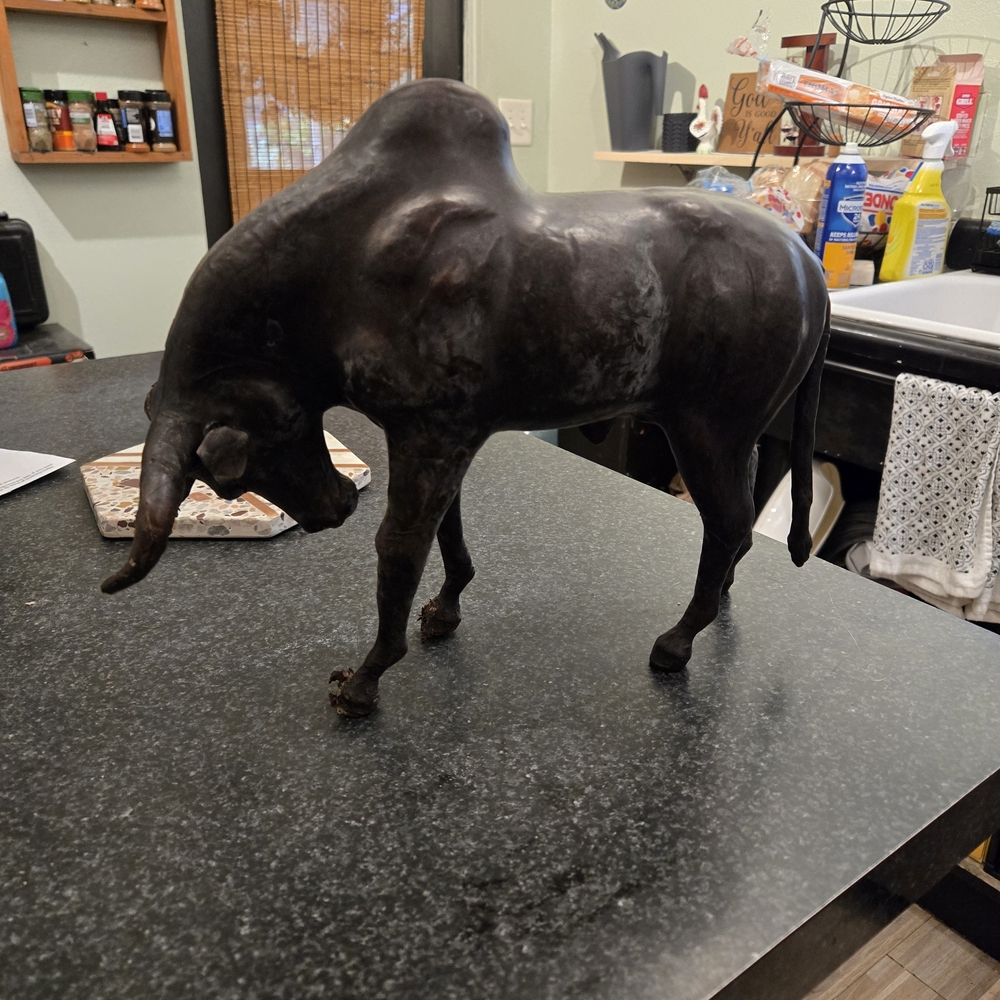 Large‎ Vintage 14 1/2 inch Brown Bull Figure Statue Leather Wrapped
